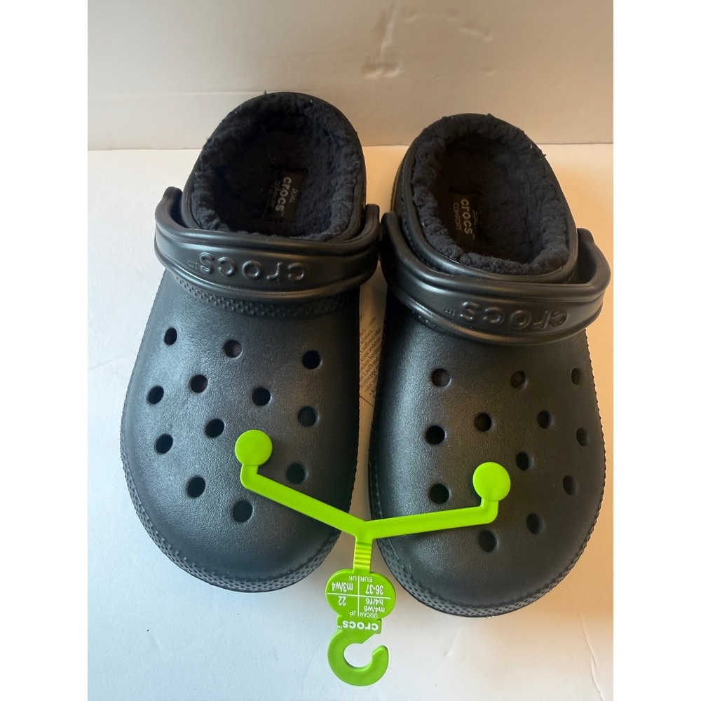 Crocs Classic Lined Clog Black Black Faux Fur Warm Winter Shoes 4 Youth Womens 6